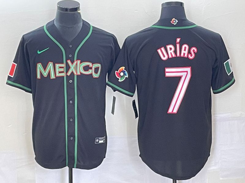 Men 2023 World Cub Mexico 7 Urias Black white Nike MLB Jersey46
